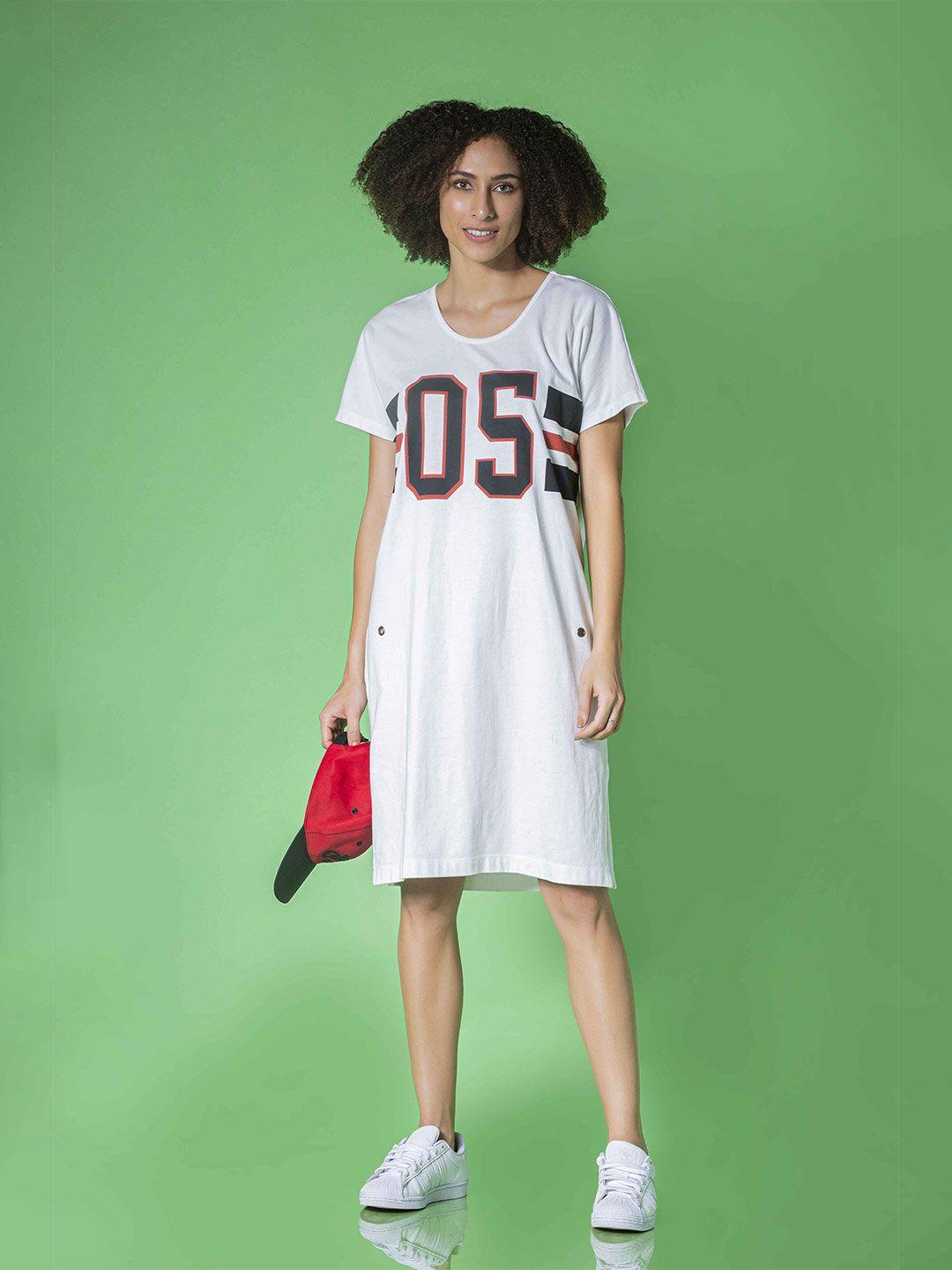 mkoal alphanumeric printed pure cotton t-shirt midi dress