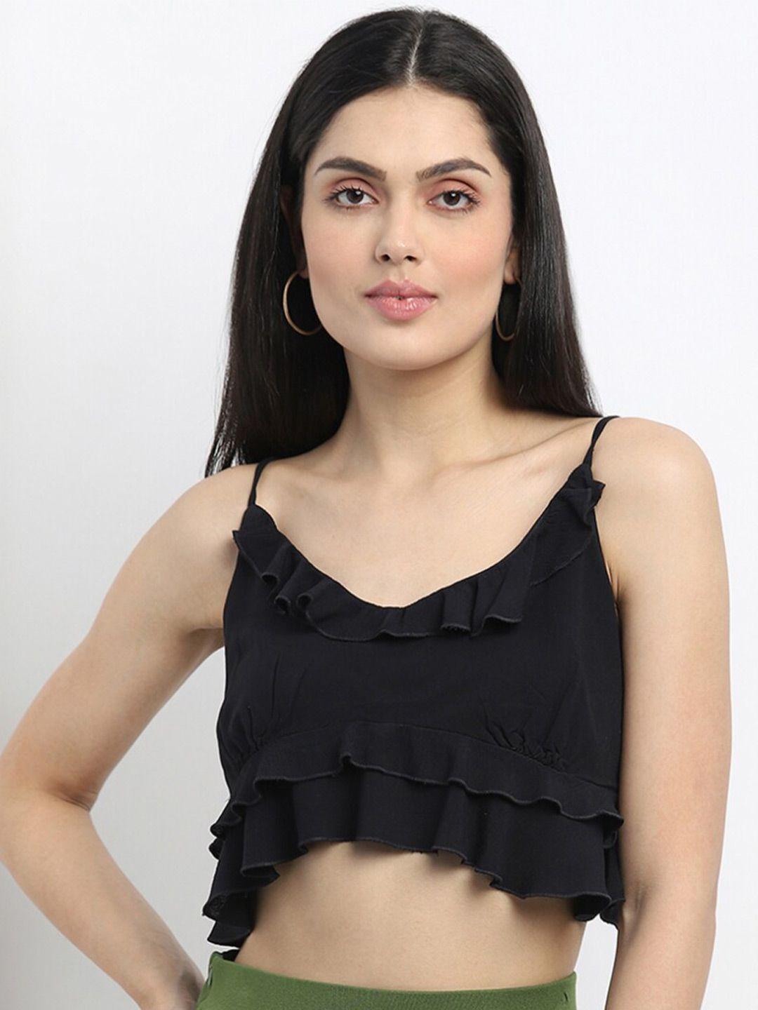 mkoal shoulder straps ruffled pure cotton crop top