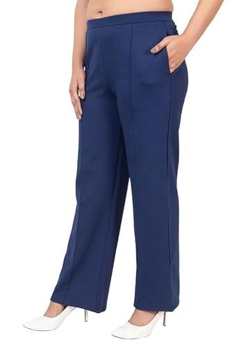 mlada mid waist wide leg flared pants elastic waist band for women office work formal wear stretch cotton knit flare pants utility pockets extra flare pants trousers for travel navy