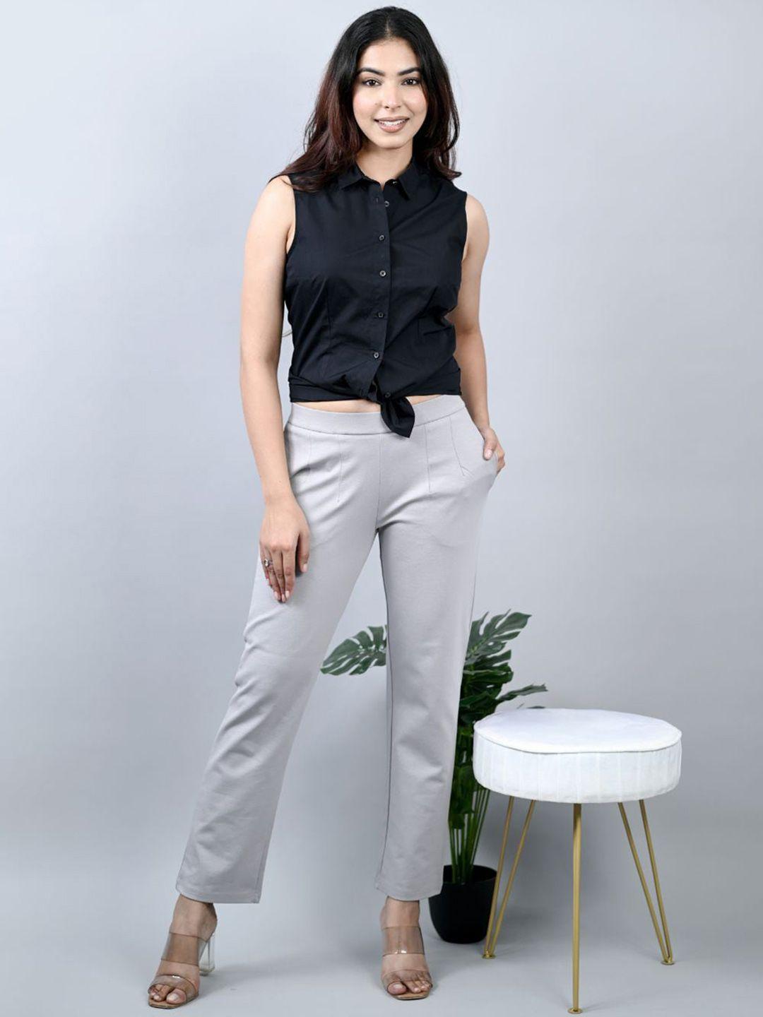 mlada women original straight fit low-rise lint free trousers