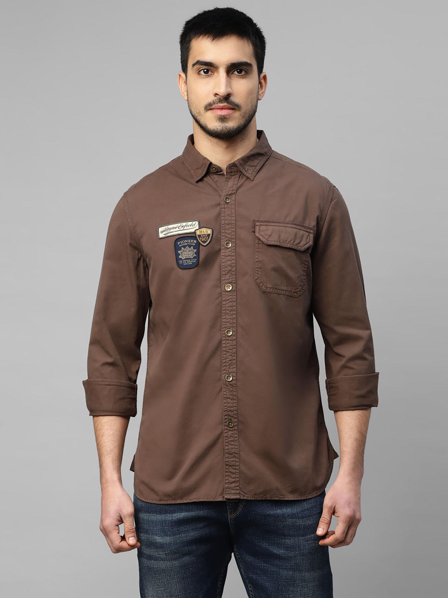 mlg twill badge od casual shirt-brown