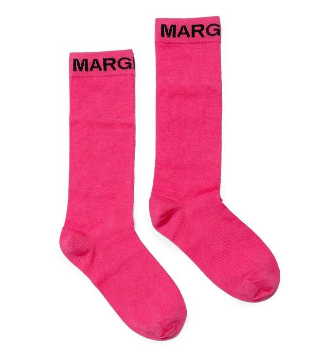 mm6 maison margiela kids pink logo socks (8-12 year)