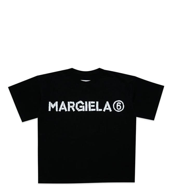 mm6 maison margiela kids black logo regular fit t-shirt