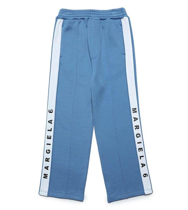 mm6 maison margiela kids blue logo fitted trousers