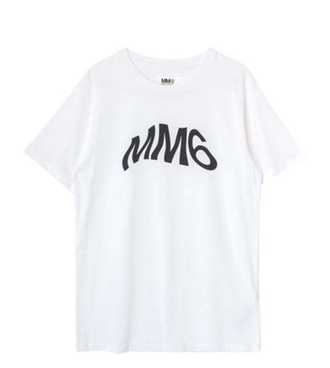 mm6 maison margiela kids white logo loose fit t-shirt
