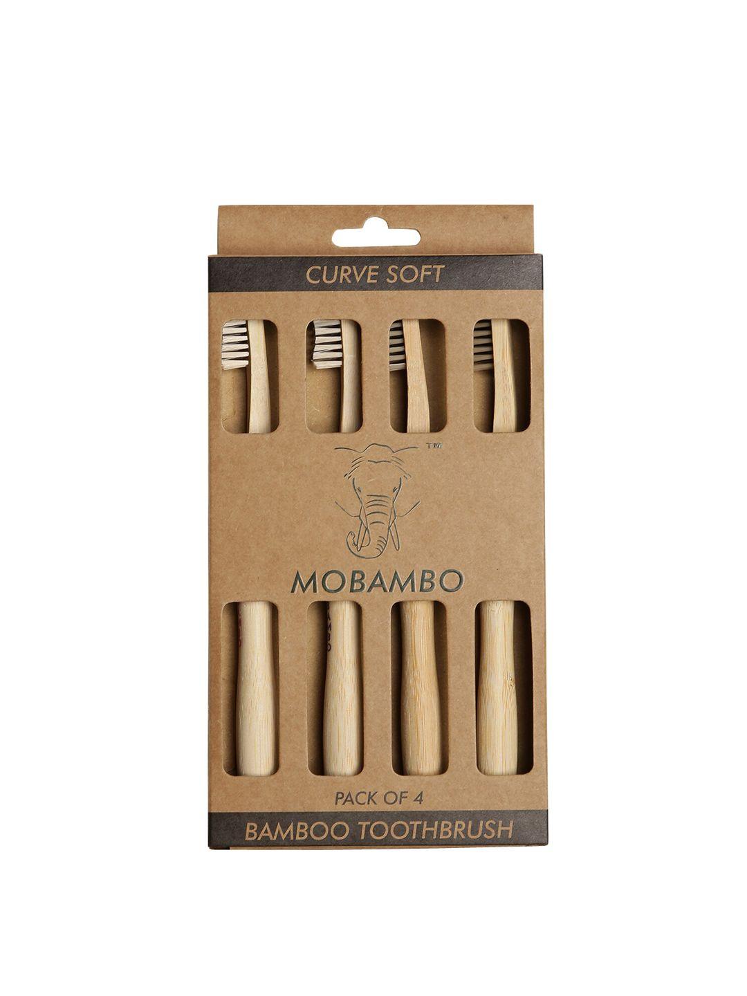 mobambo brown set of 4 curve soft bamboo toothbrush