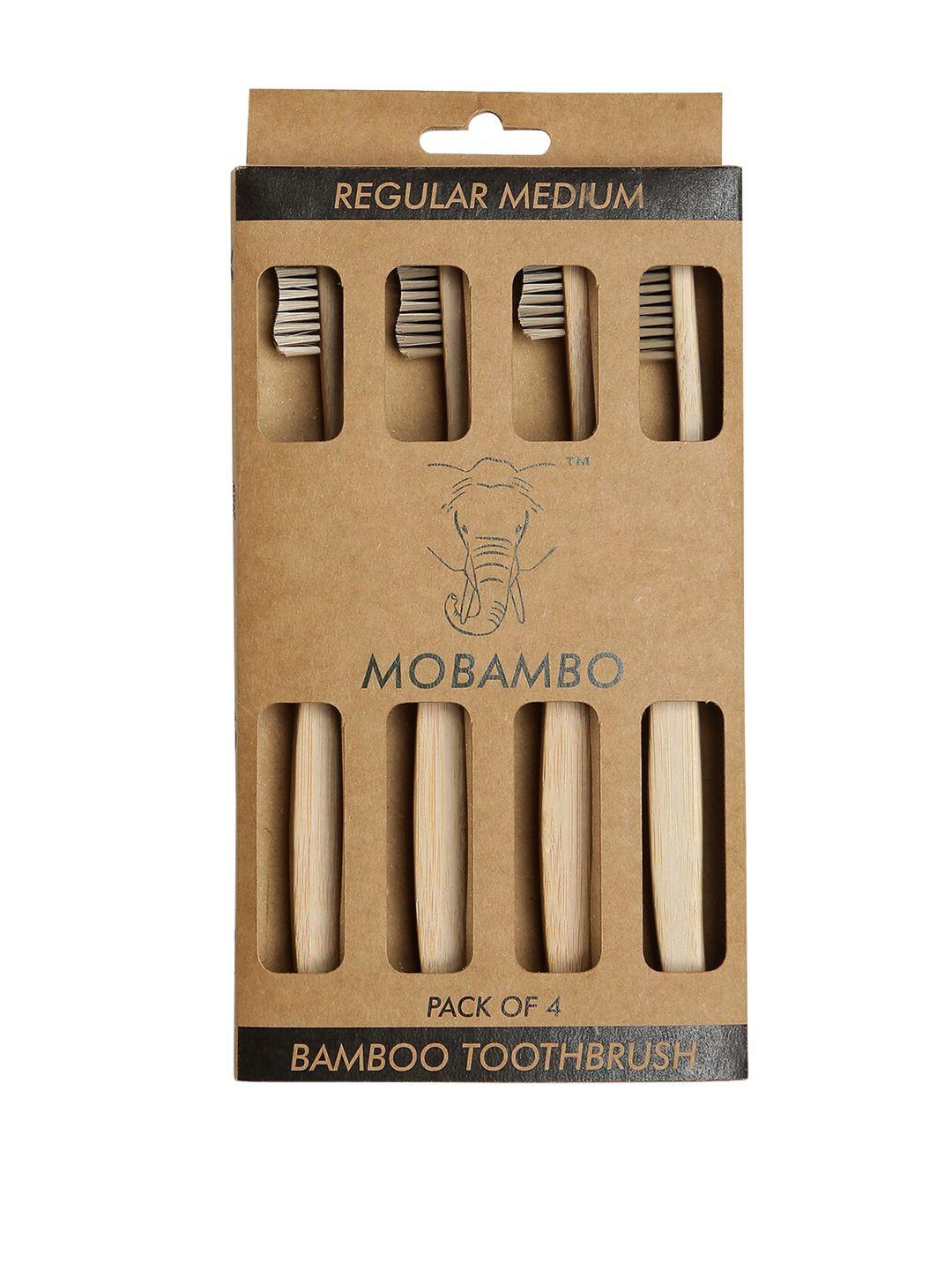mobambo brown set of 4 regular medium bamboo toothbrushes