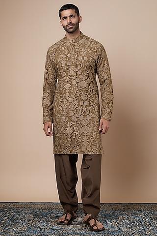 mocha brown georgette printed kurta set