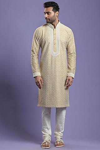 mocha gold embroidered kurta set