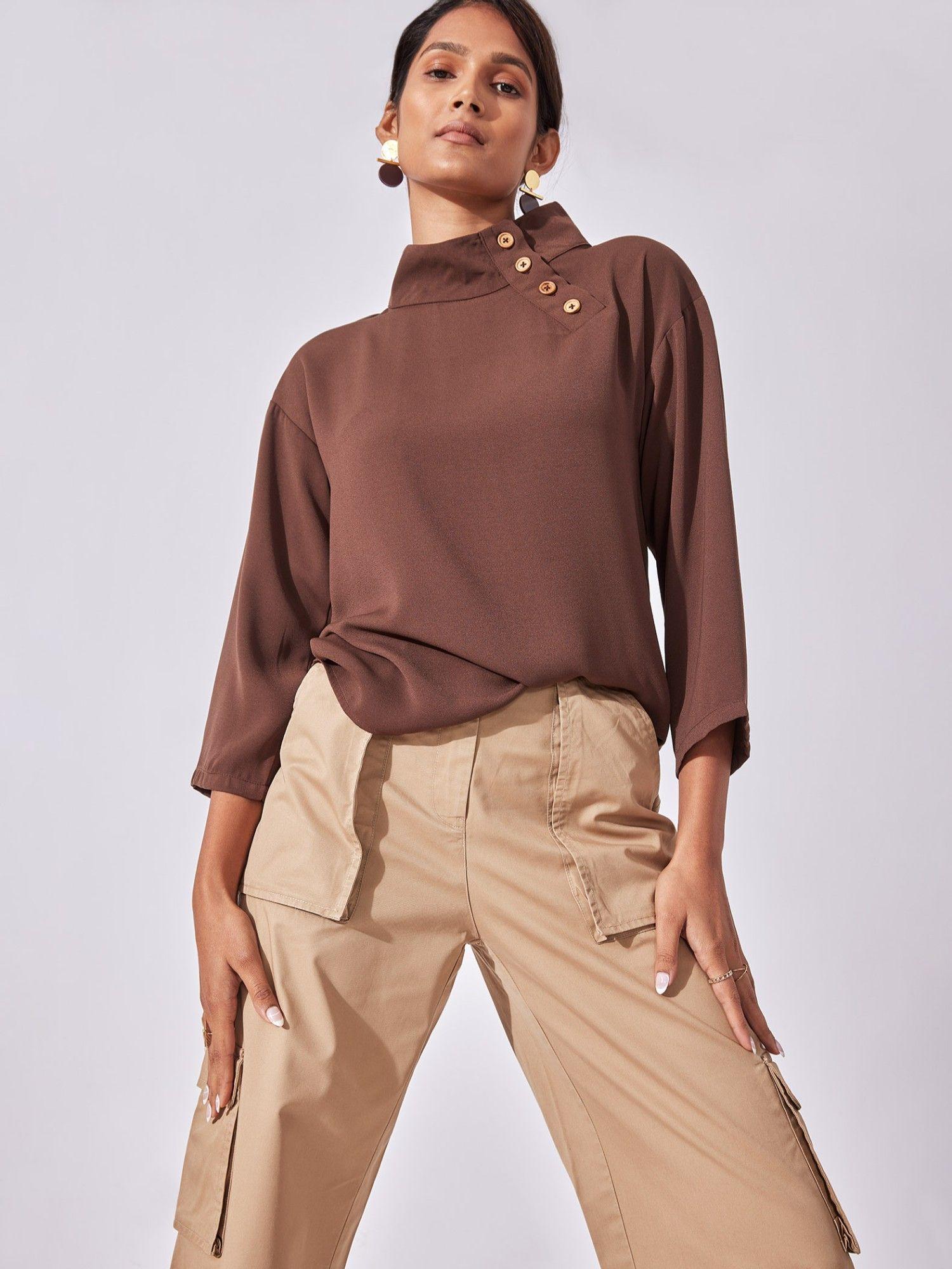 mocha high neck top