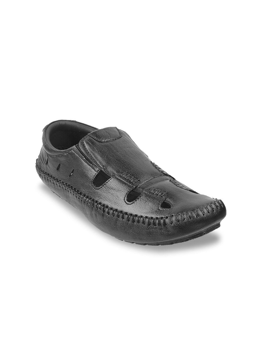 mochi men black leather shoe-style sandals