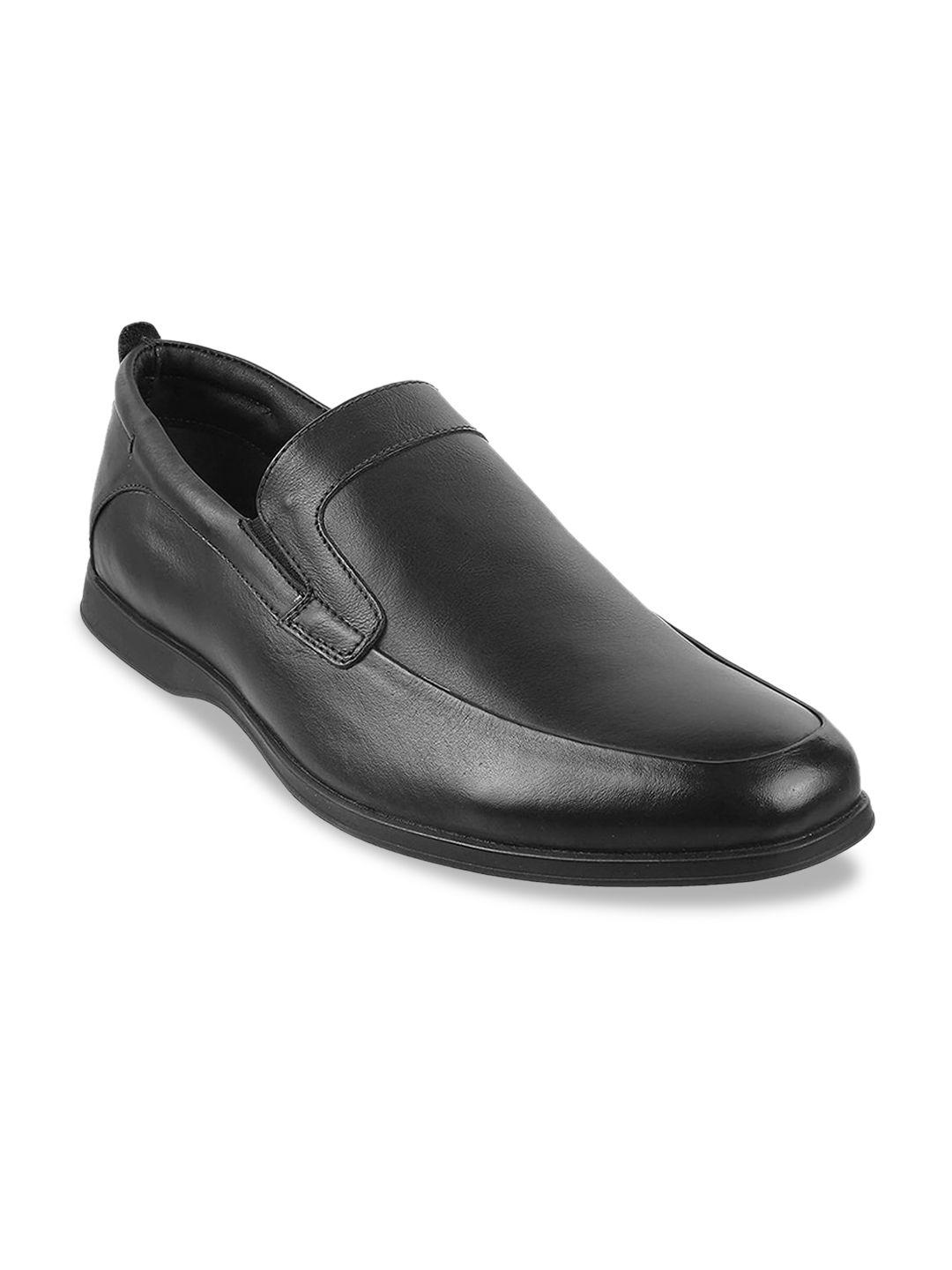 mochi men black solid leather formal slip-on shoe