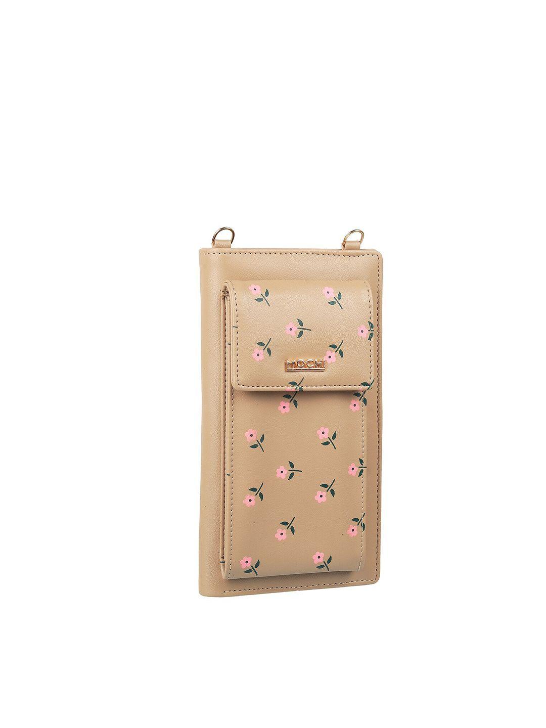 mochi women beige & pink floral printed two fold wallet