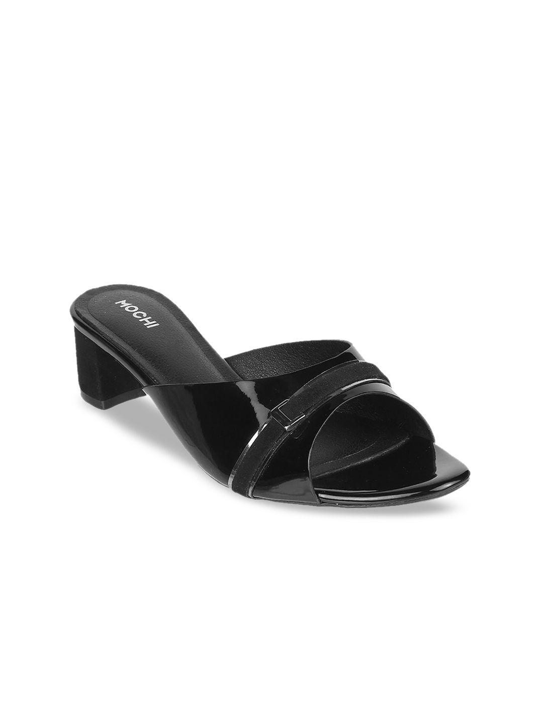 mochi women black solid block heels
