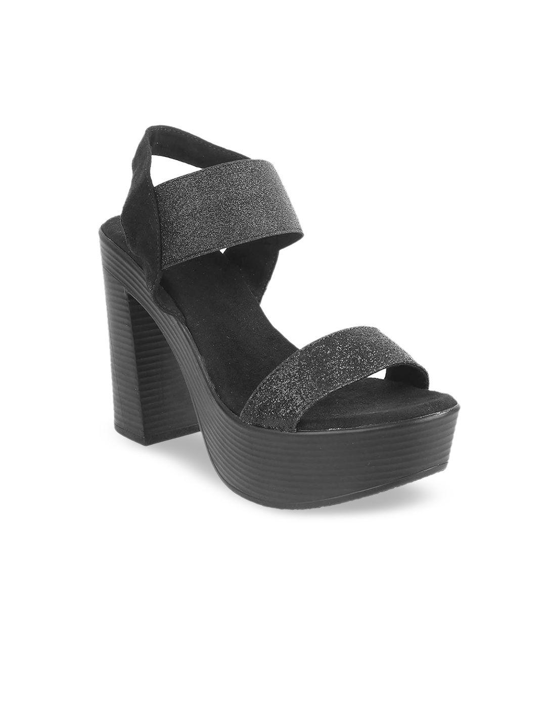 mochi women black solid block heels