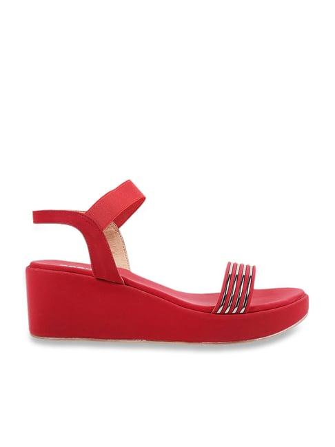 mochi women's red ankle strap wedges