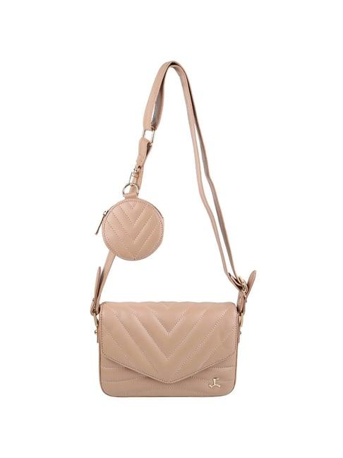 mochi beige synthetic textured sling handbag