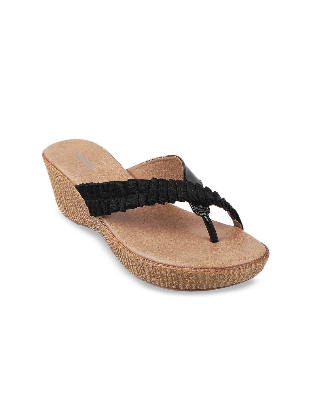 mochi black colourblocked wedge sandals