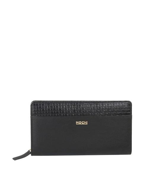 mochi black textured zip around wallet for women