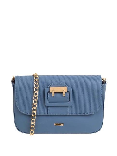 mochi blue textured medium sling handbag