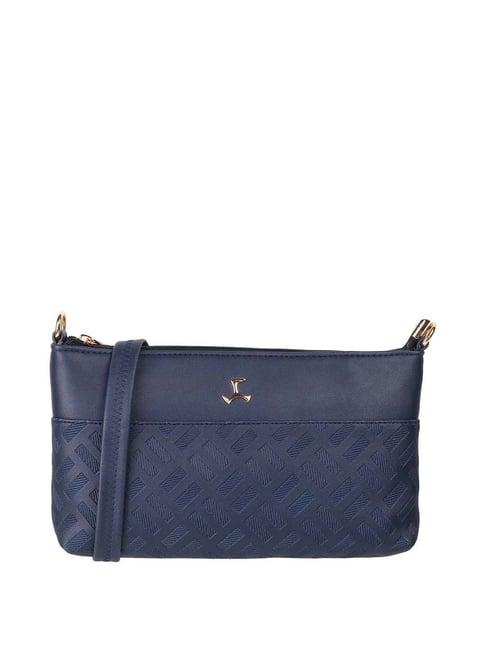 mochi blue textured medium sling handbag