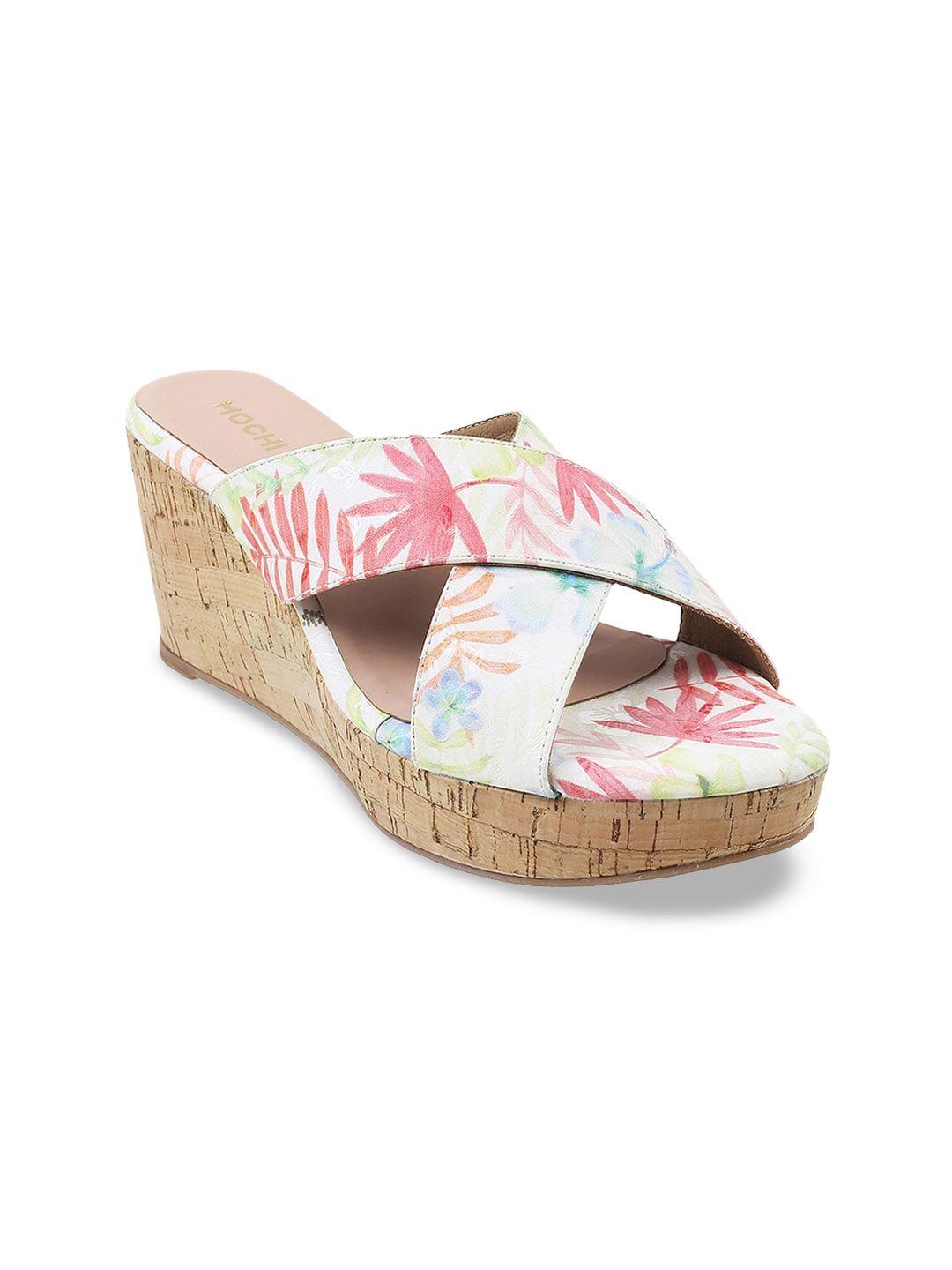 mochi cross strap printed open toe wedges