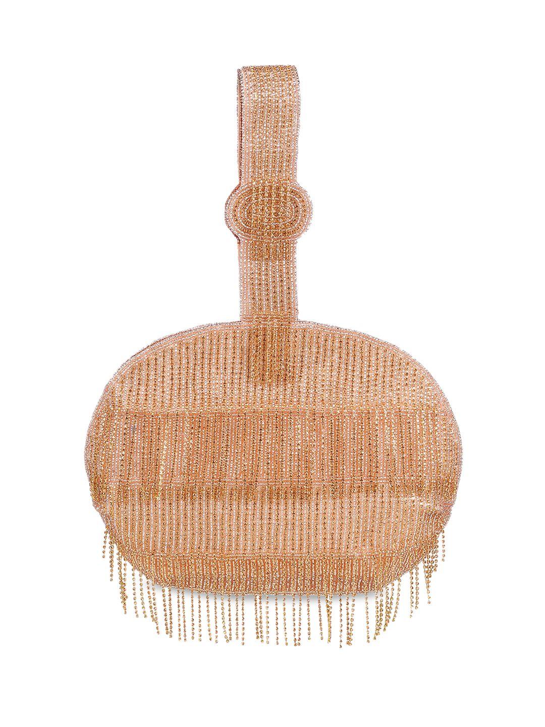 mochi embellished structured handheld bag with tasselled