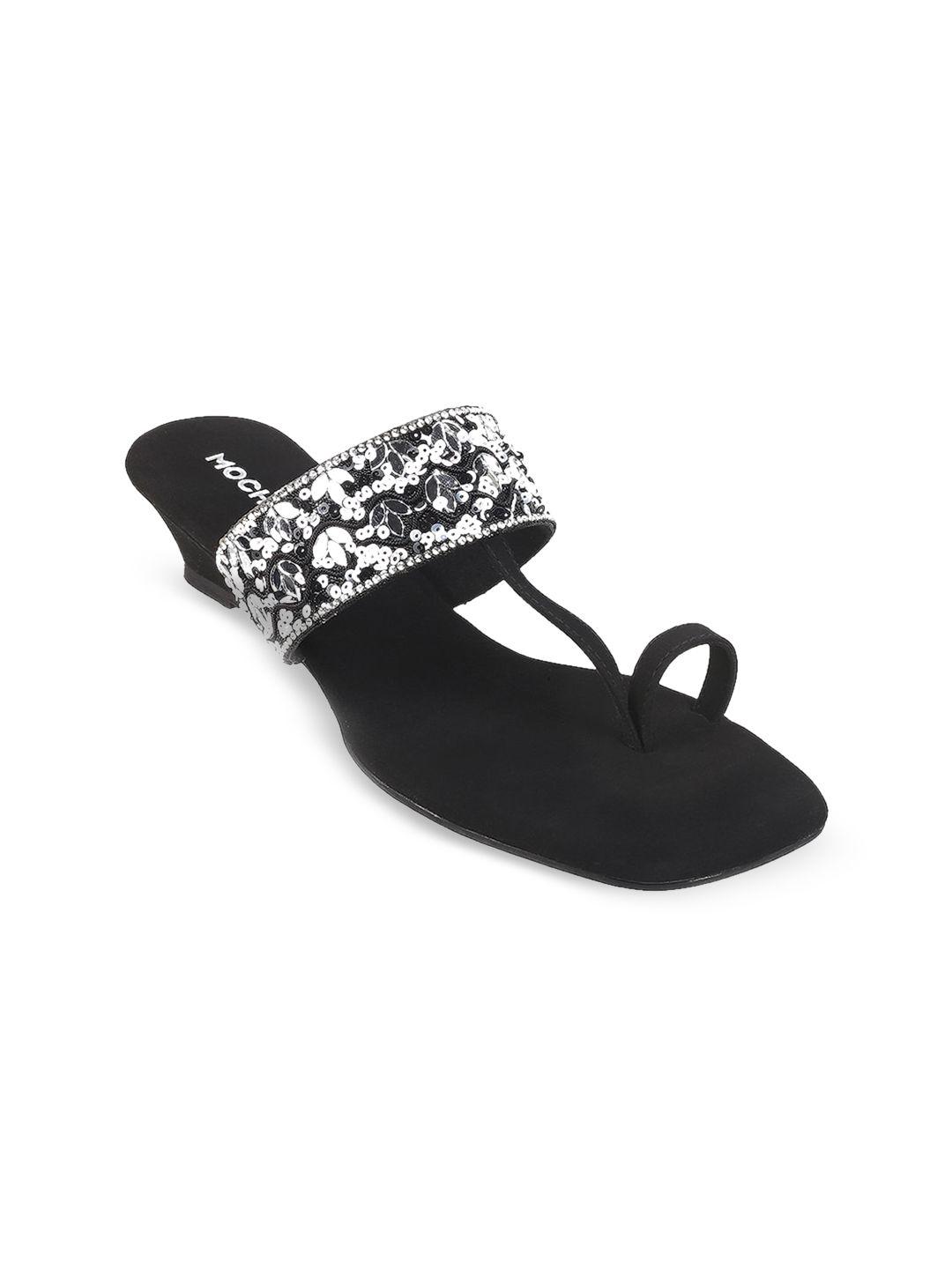 mochi ethnic embellished one toe wedges