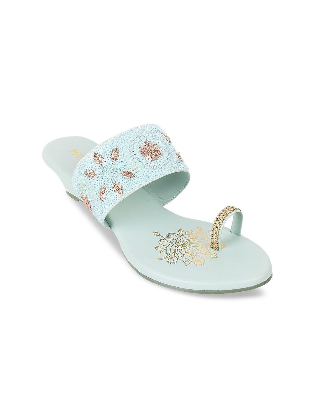 mochi ethnic embellished one toe wedges