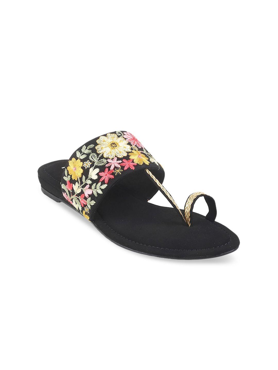 mochi ethnic floral embroidered one toe flats