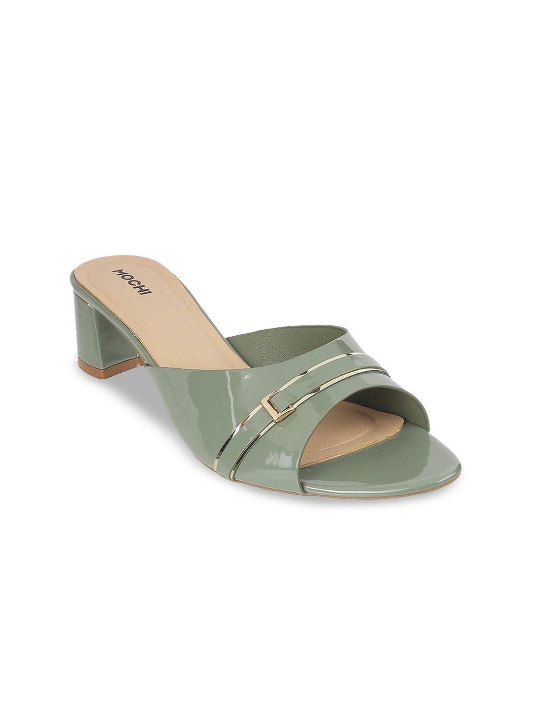 mochi green block sandals with buckles