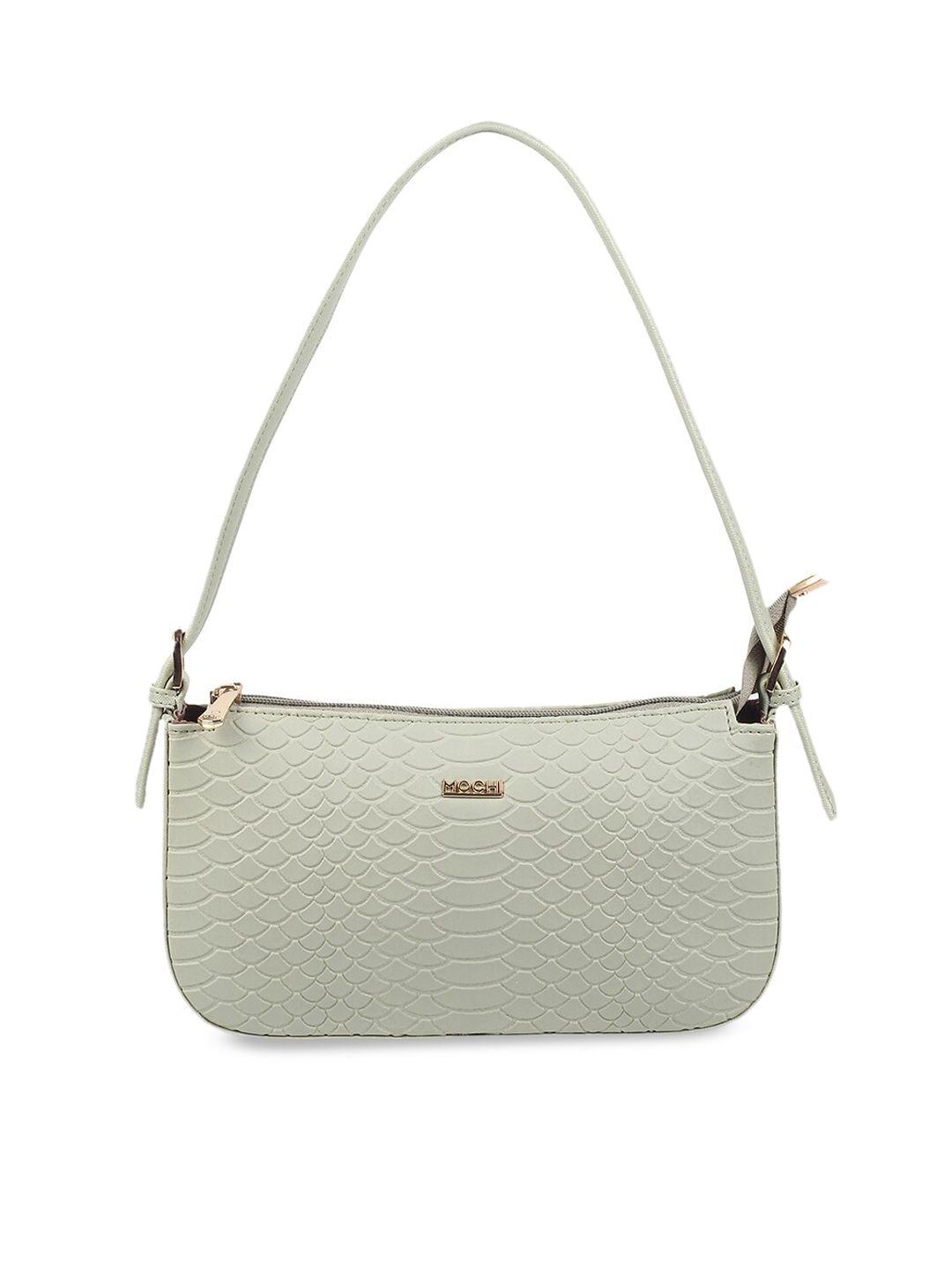 mochi green textured pu shopper shoulder bag with quilted