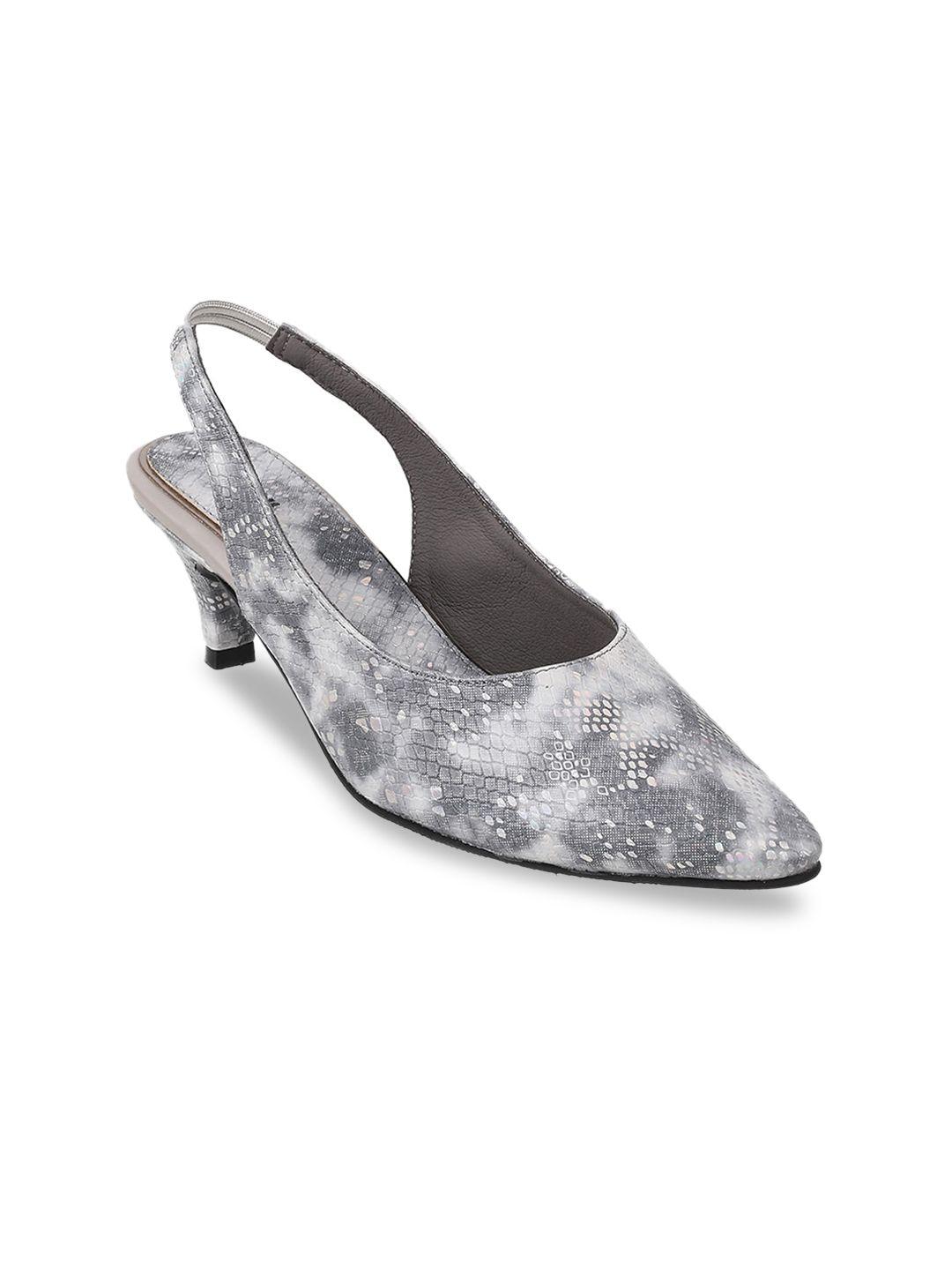 mochi grey & white printed kitten pump heels