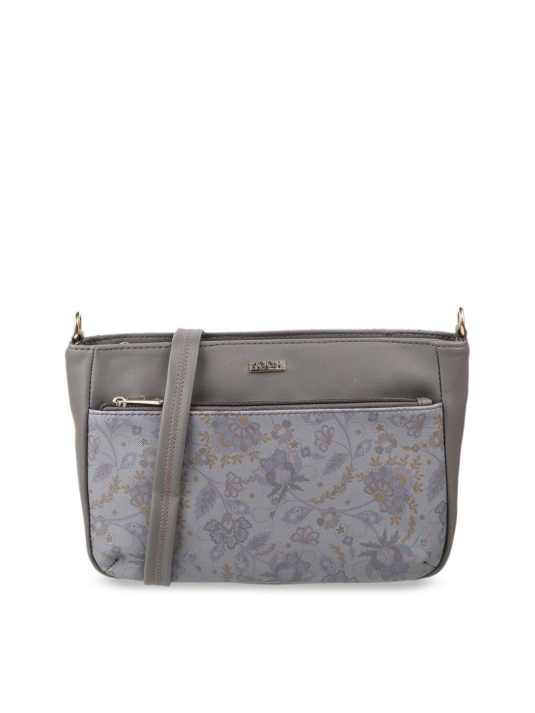 mochi grey floral printed structured sling bag