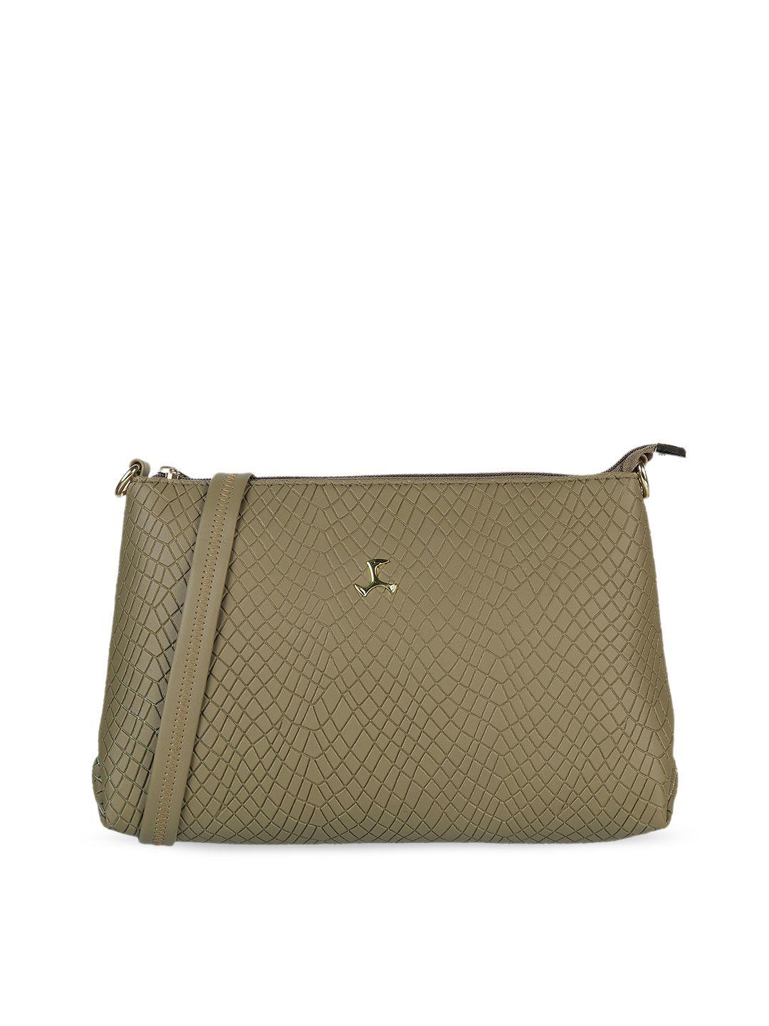 mochi khaki textured pu structured sling bag with quilted