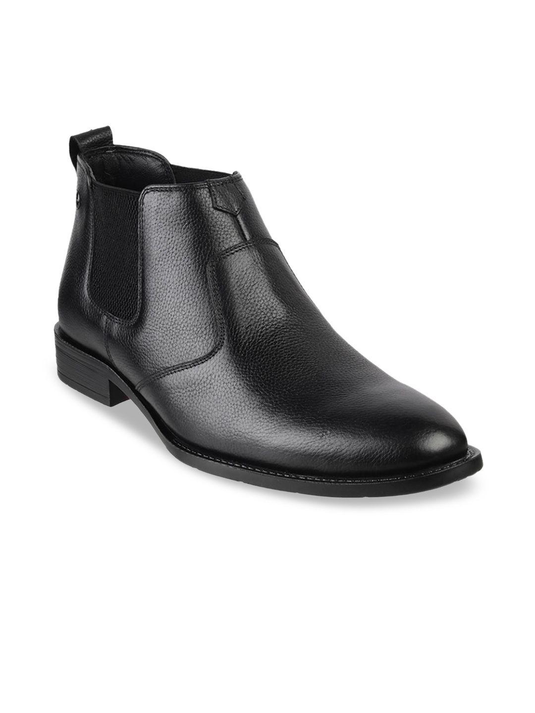 mochi men black solid leather boots