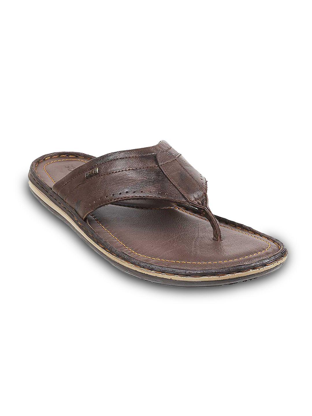 mochi men brown & black leather comfort sandals