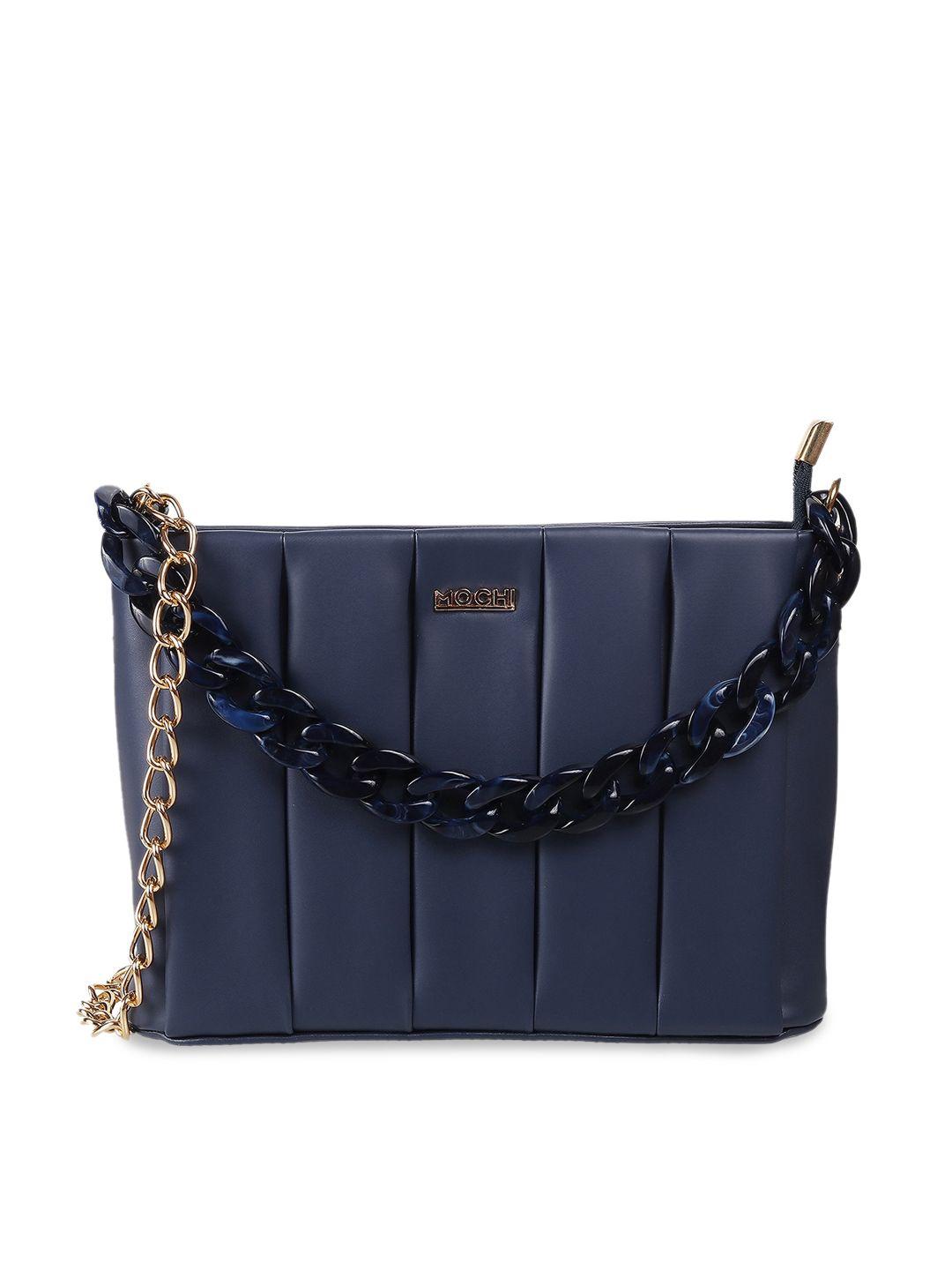 mochi navy blue structured handheld bag