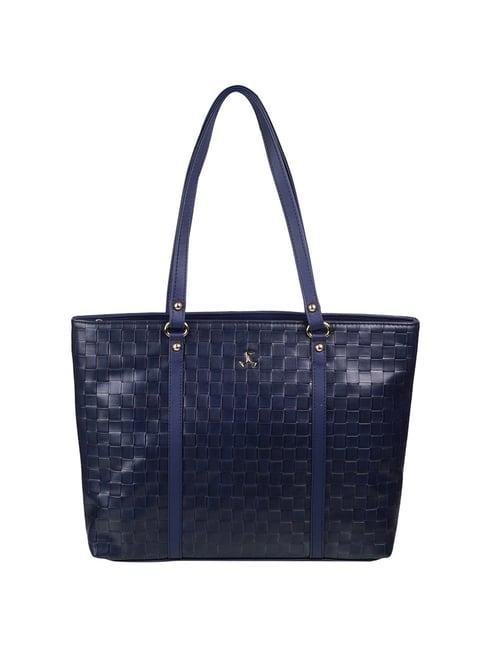 mochi navy synthetic textured tote handbag