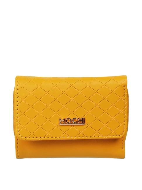 mochi ochre yellow textured bi-fold wallet for women