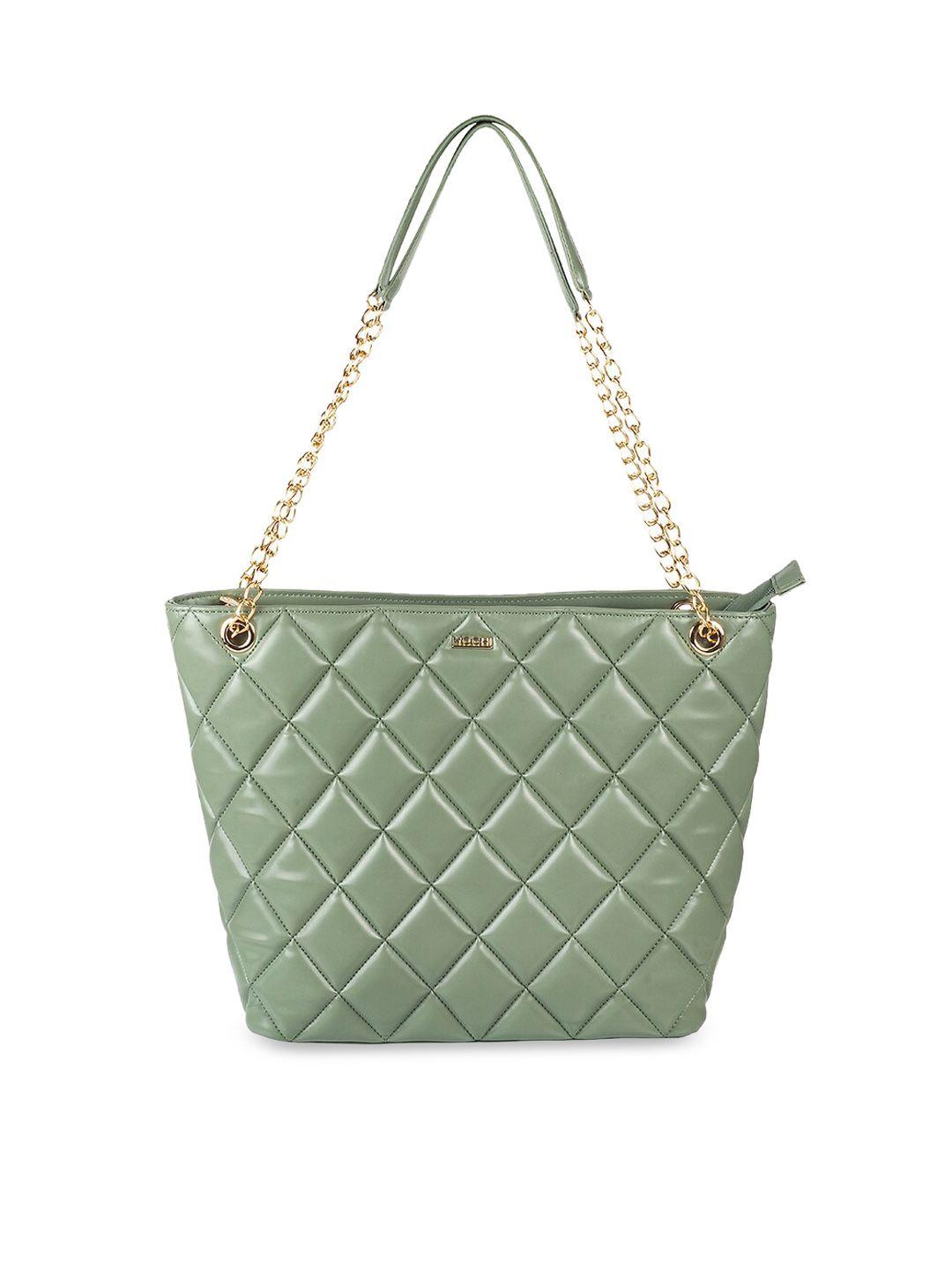 mochi olive green textured pu oversized structured shoulder bag with quilted