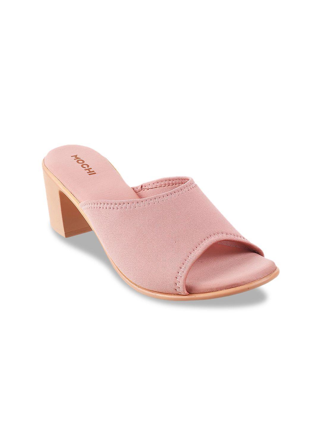 mochi peach-coloured solid block sandals