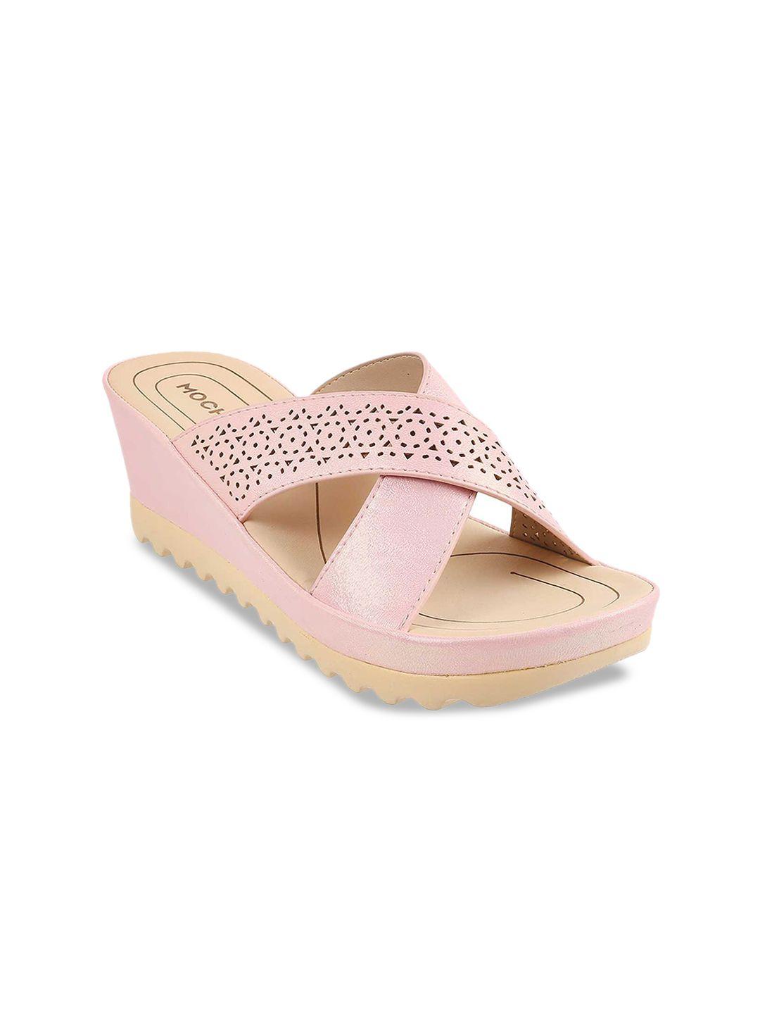 mochi peach-coloured wedge sandals with laser cuts