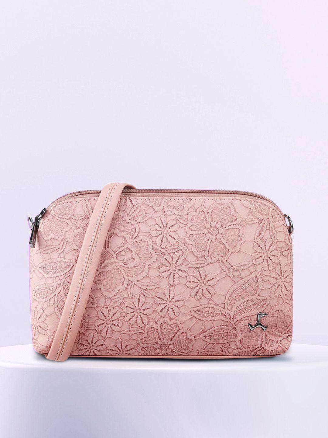 mochi pink printed pu structured sling bag