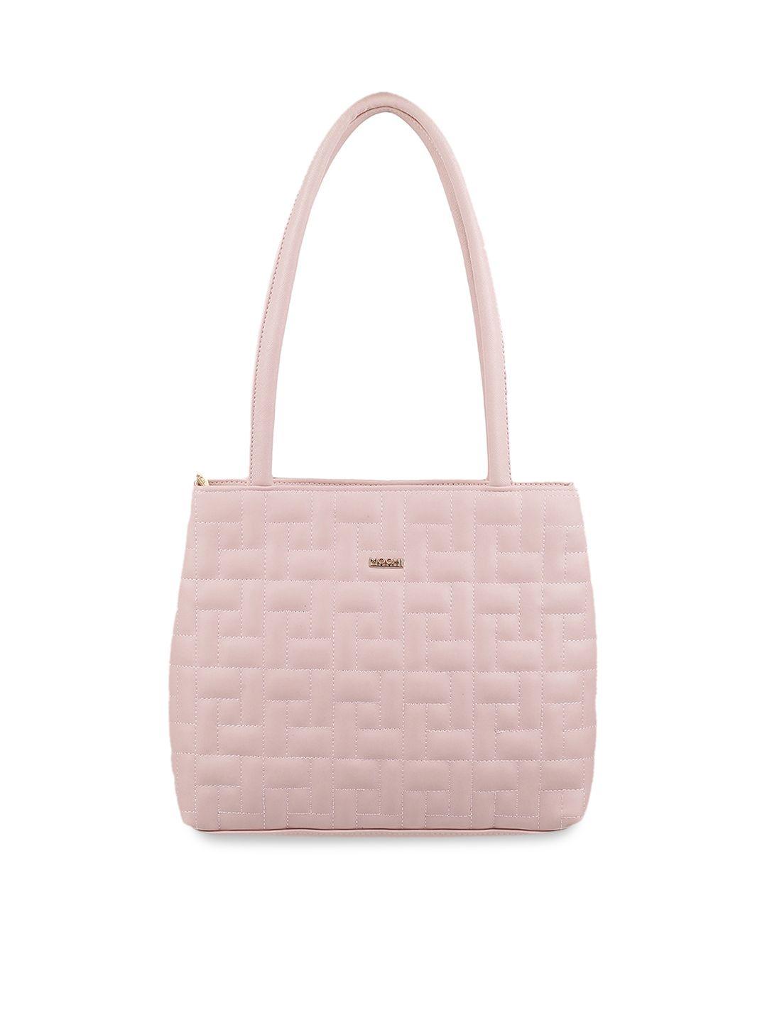 mochi pink textured pu structured shoulder bag with quilted