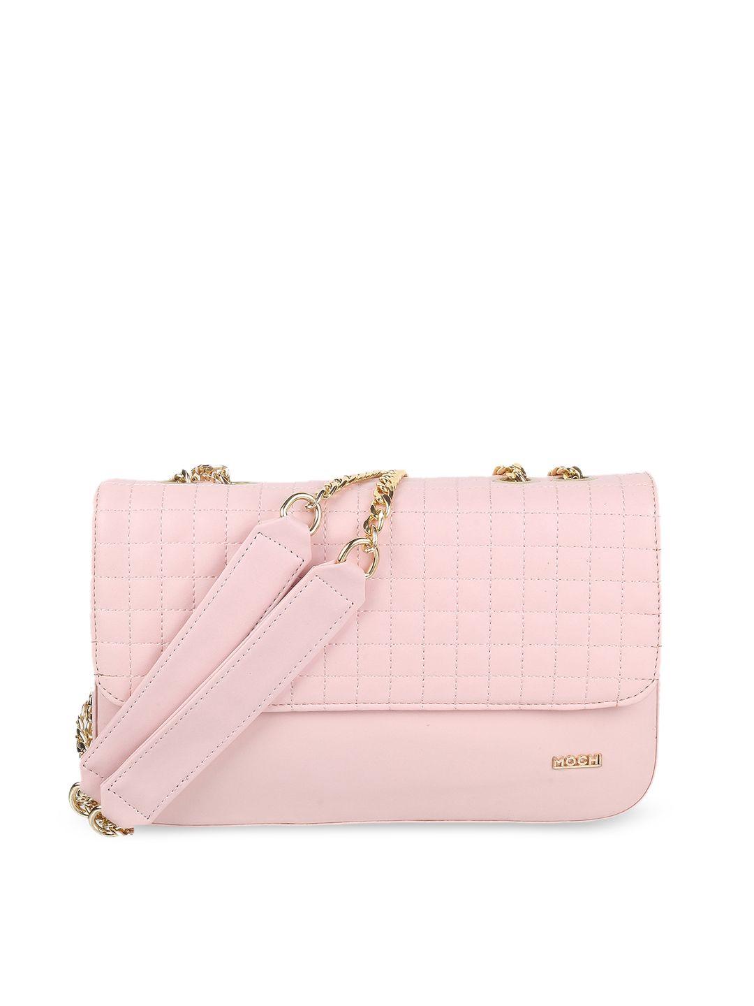 mochi pink textured structured sling bag with quilted