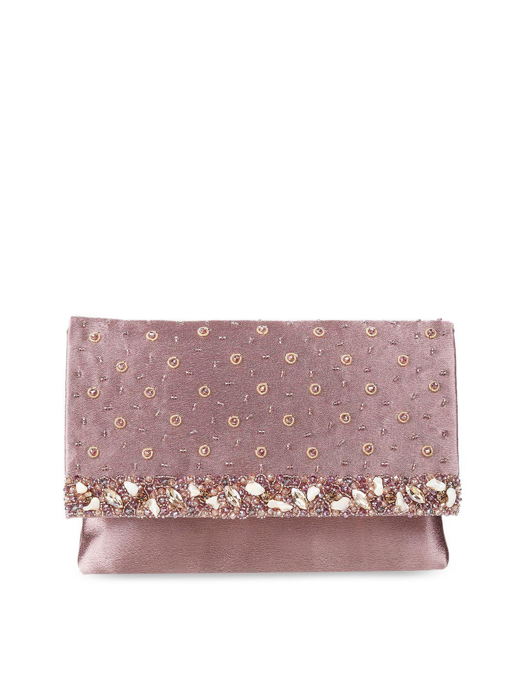 mochi purple & gold-toned embellished envelope clutch