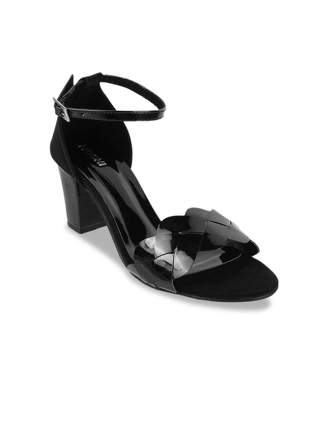 mochi textured open toe block heels with ankle loop