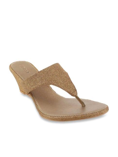 mochi women's antique gold thong wedges