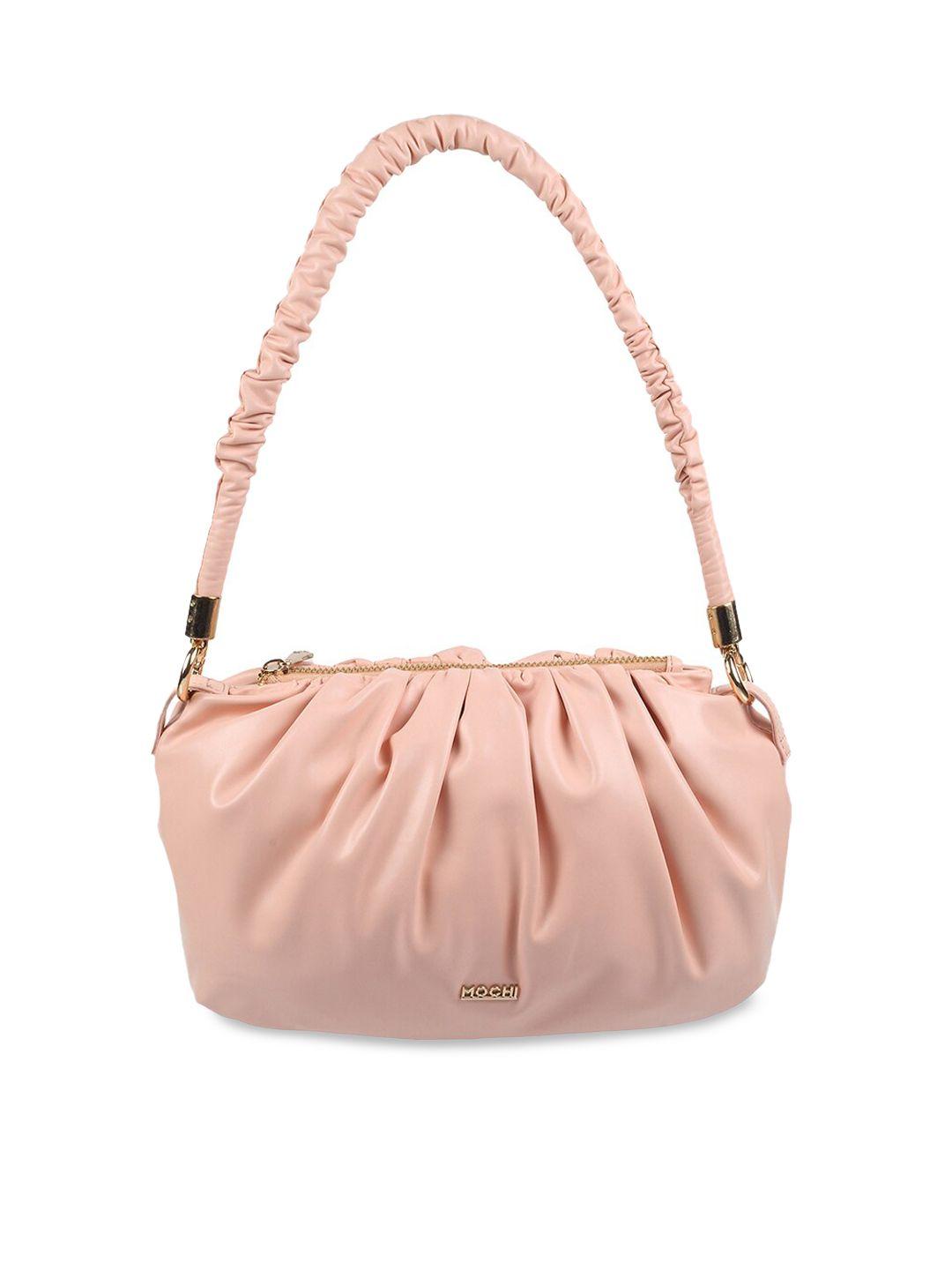 mochi women's pink pu structured shoulder bag with tasselled